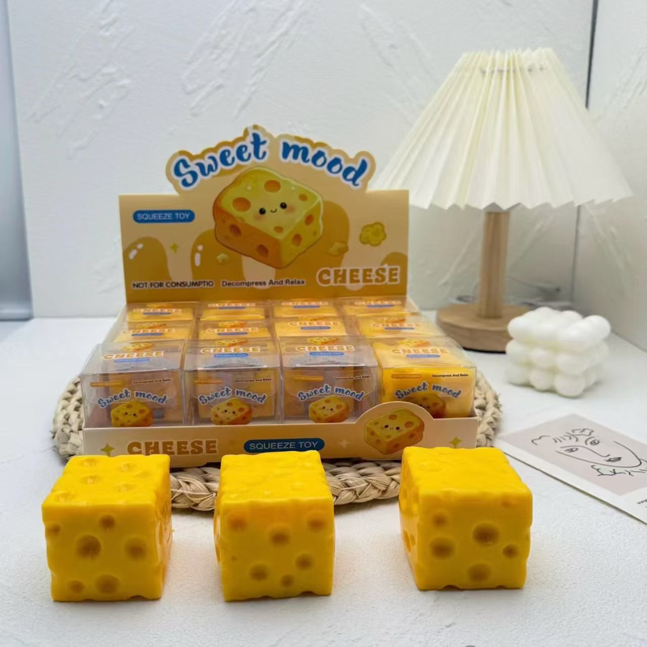 5cm Crunchy Cheese Squishy - Box of 12 Pieces