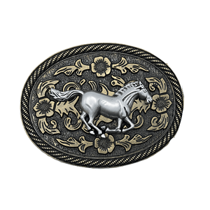 Cowboy Belt Buckle Silver Horse
