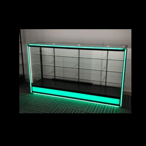 71” Glass Display Case with Lock & Full Lightbox – Black Aluminum Frame (18” W x 39” H)