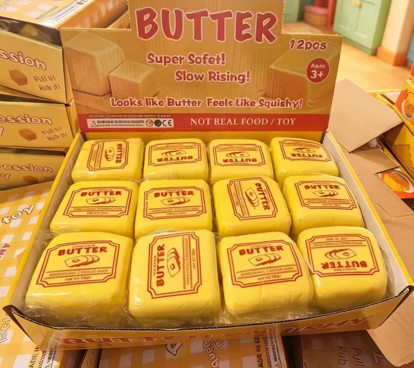 7cm Slow Rise Butter Cubes Squishy - Box of 12 Pieces