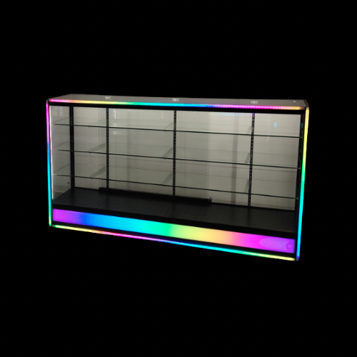 71” Glass Display Case with Lock & Full Lightbox – Black Aluminum Frame (18” W x 39” H)