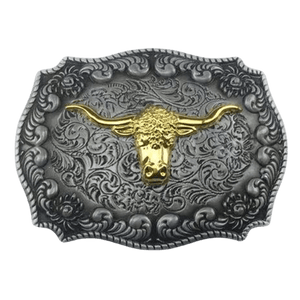 Cowboy Belt Buckle Gold Bull Head