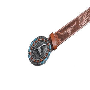 Cowboy Belt Buckle Beaded Bull Skull