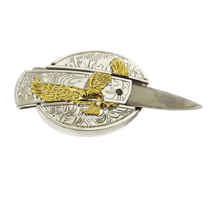 Cowboy Belt Buckle Golden Bald Eagle with Blade