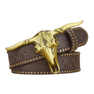 Cowboy Belt Buckle Gold Bold Skull Head