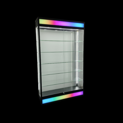 39” Glass Display Case with Lock & Lightbox – Black Aluminum Frame (14” W x 79” H)