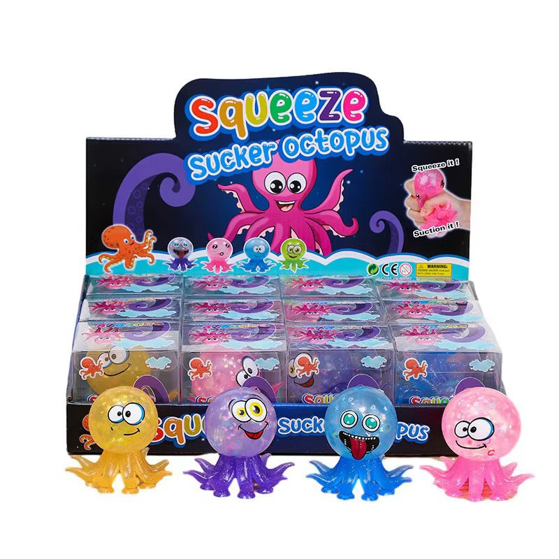 Suction Octopus Glitter Squishy - Box of 12 Pieces