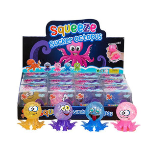 Suction Octopus Glitter Squishy - Box of 12 Pieces