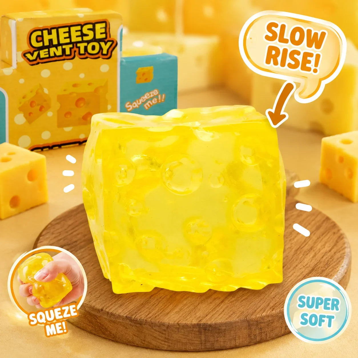 5cm Maltose Cheese Squishy - Box of 12 Pieces
