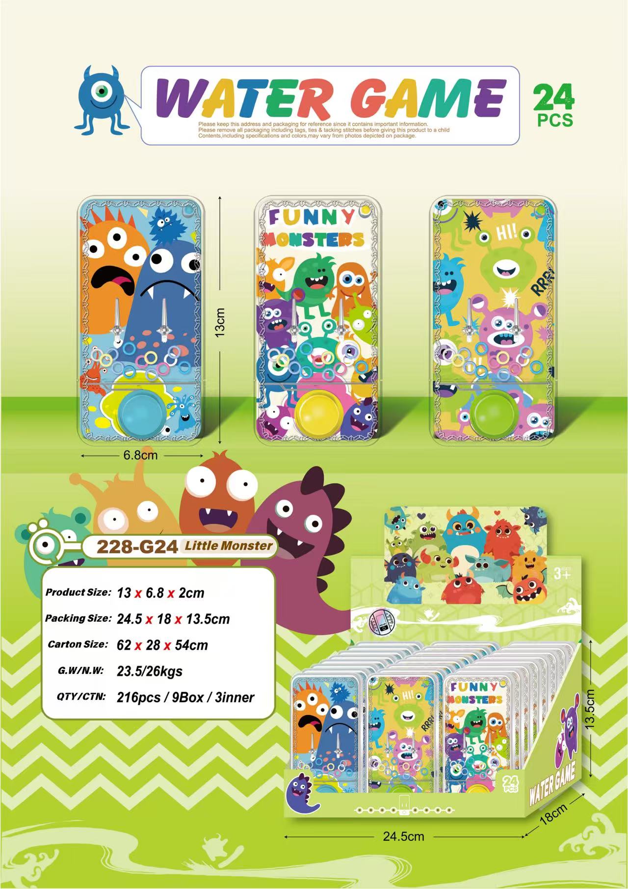 Little Monster Handheld Water Game - Box of 24