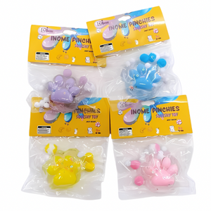 Medium Squishy Sequinced Transparent Cat Paw Pinchy Toys - Box of 16 Pieces