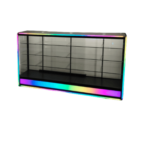 71” Glass Display Case with Lock & Full Lightbox – Black Aluminum Frame (18” W x 39” H)