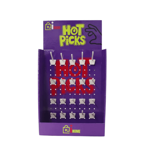 HOT PICKS Corrugated Counter Display Stand – Secure Retail Pegboard with Hooks & Locks Purple